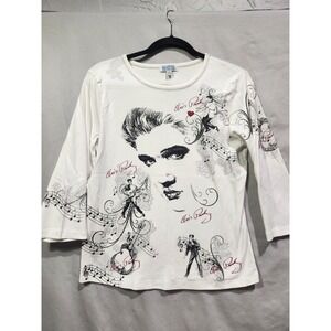 Vtg Bradford Exchange Love Always Elvis Presley Ladies Large 3/4 Sleeve‎ Shirt